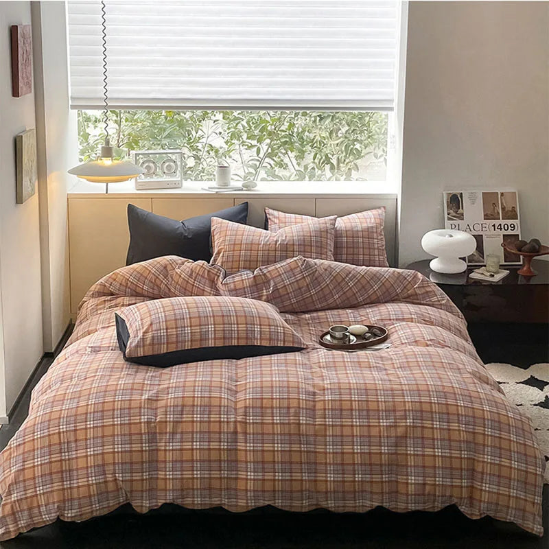 Afralia™ Striped Gird Cotton Bedding Set: Skin-Friendly & Non-Fading for All Seasons