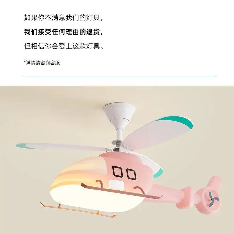 Afralia™ Helicopter Aircraft Ceiling Fan Children's Chandelier Blue Pink Light Kids' Room