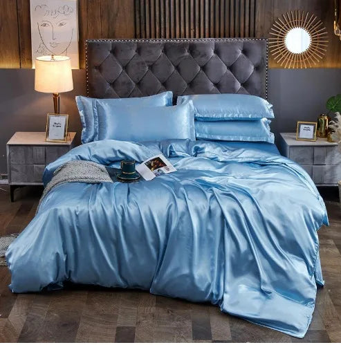 Afralia™ Solid Color Ice Rayon Cooling Bedding Set - King/Queen Size Skin-Friendly Fitted Sheet