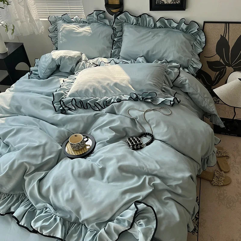 Afralia™ Cooling Silky Ruffled Bedding Set 180X220 - 4 Piece Smooth Fitted Sheet