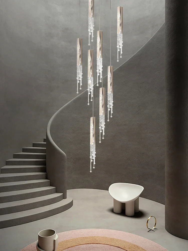 Afralia™ Gold Crystal Chandelier: Modern Luxury Lighting for Living Room, Staircase, Villa.