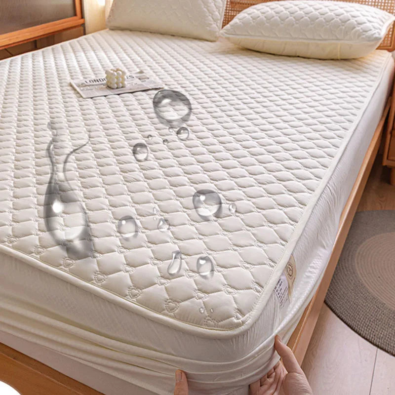 Afralia™ Waterproof Quilted Mattress Cover - Non-Slip Solid Color Bed Sheet