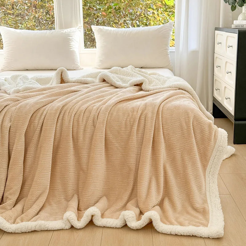 Afralia™ Cozy Lamb Wool Blanket: Soft Warm Shawl for Office & Sofa, Striped & Solid Colors