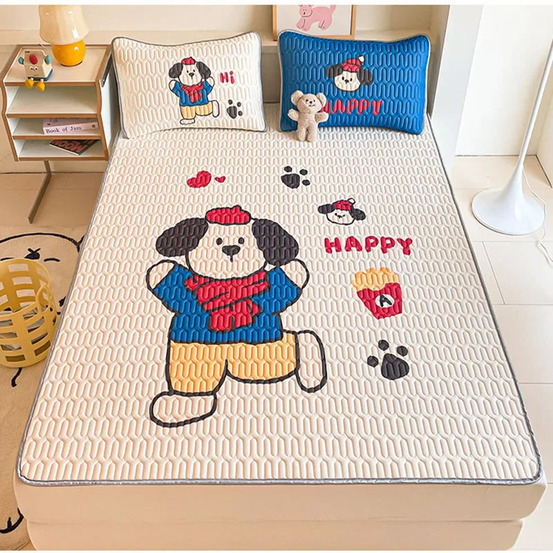 Afralia™ Cartoon Pattern Latex Mattress Set for Home, 3-Layer Rebound Soft Breathable Bed Sheets