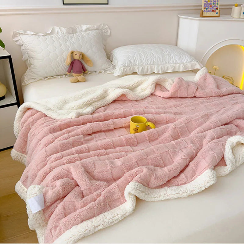 Afralia™ Checkerboard Faux Lamb Fleece Blanket: Soft, Cozy, Dual Sided Sofa Cover, Machine Washable