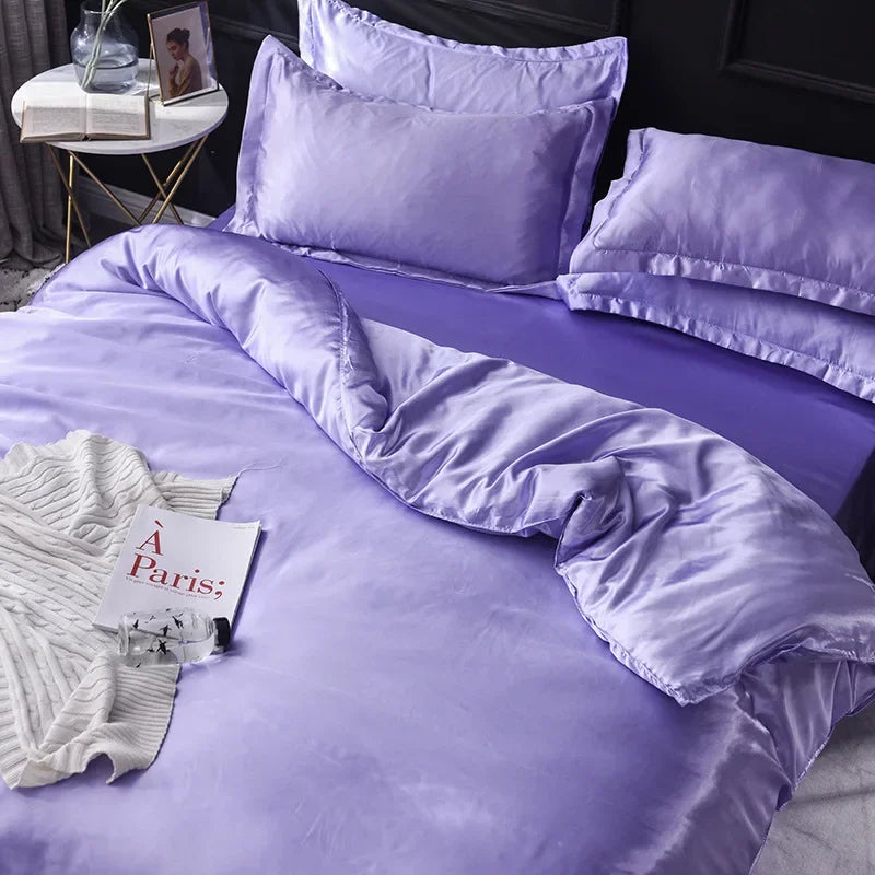 Afralia™ Summer Solid Rayon Silk Bedding Set Lightweight Quilt Cover Set Skin Friendly