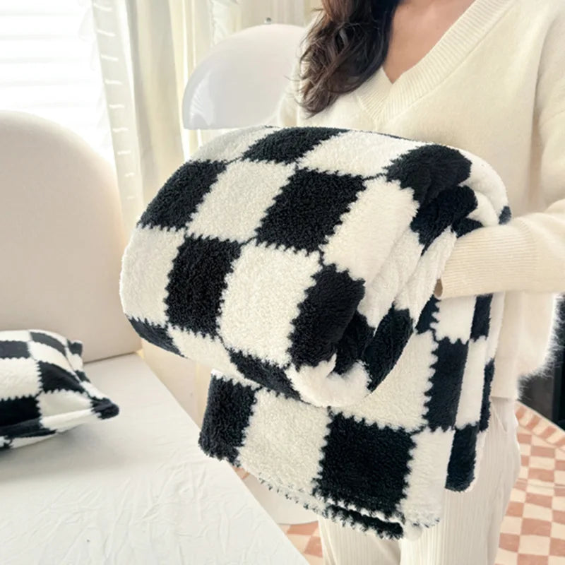 Afralia™ Nordic Grid Checkerboard Coral Fleece Blanket - All Season Sofa Cover for Adults