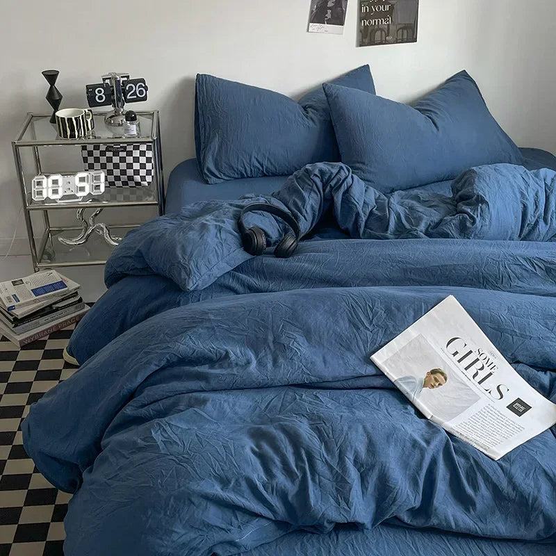 Afralia™ Solid Sleep Naked Cotton Bedding Set 4Pcs, Super Soft Mix Colored Comfort Bed Liner