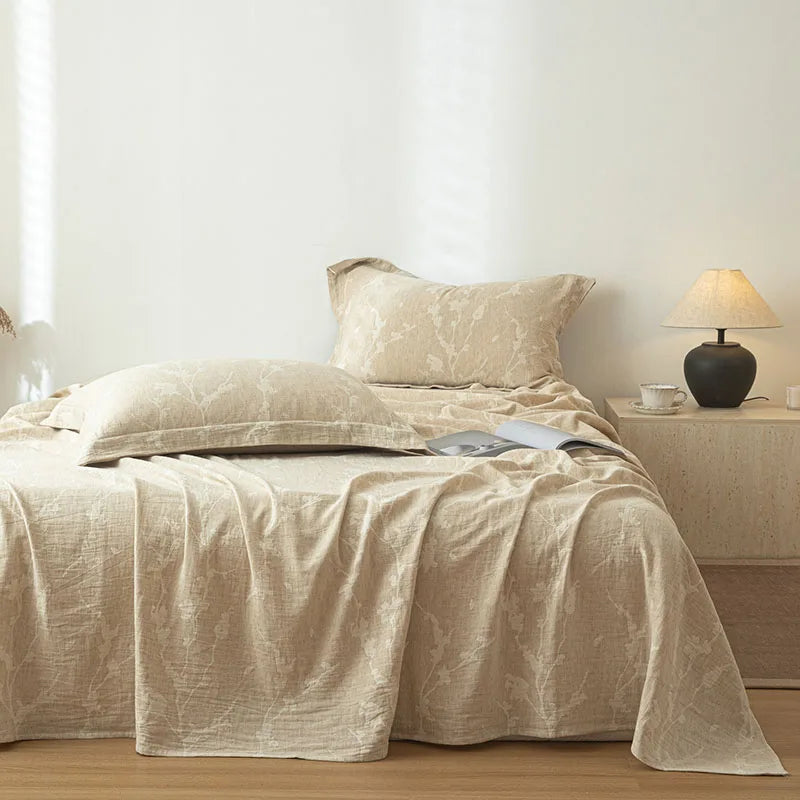 Afralia™ Super Soft Cotton Linen Jacquard Bed Sheet, Cozy Flat Bed Cover for All Seasons