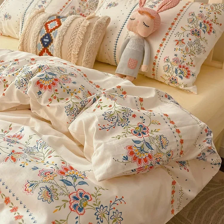 Afralia™ Boho Pattern Printed Cotton Bedding Set for Queen King Bed Linens