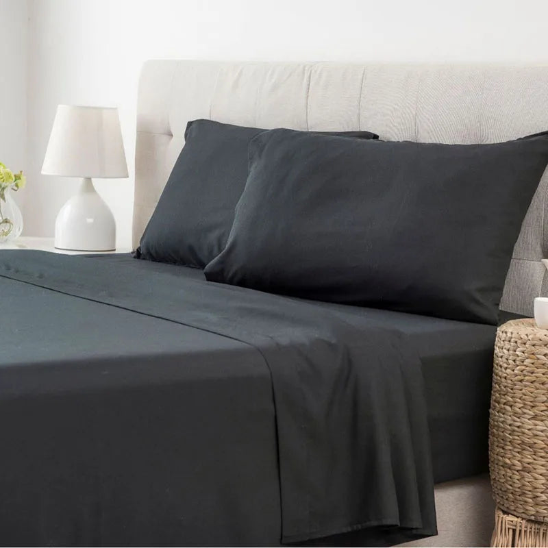 Afralia™ Solid Bed Sheet Set 4 Pcs - All Seasons Full Queen Twin Size Kit