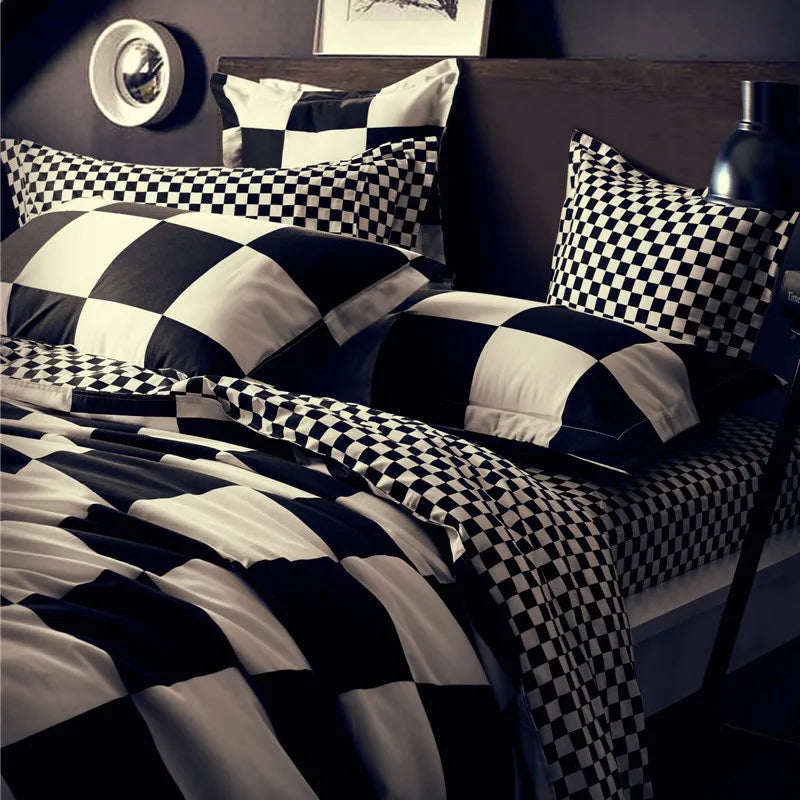 Afralia™ Nordic Cotton Black White Bedding Set: Classic Comforter Single Double Bedroom Decor