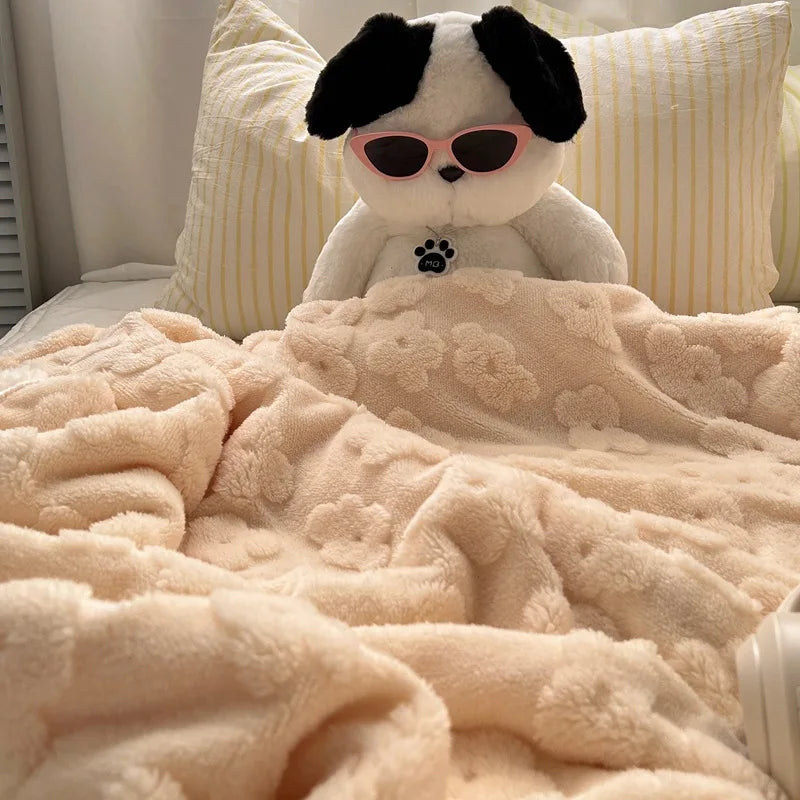 Afralia™ Cozy Lamb Wool Flower Jacquard Blanket: Luxe Solid Color Sofa Quilt for Winter