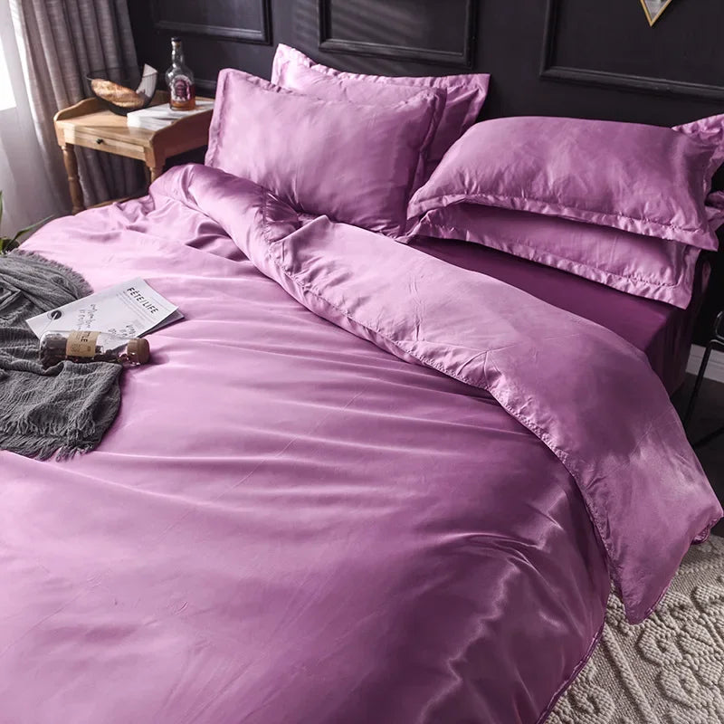 Afralia™ Summer Solid Rayon Silk Bedding Set Lightweight Quilt Cover Set Skin Friendly
