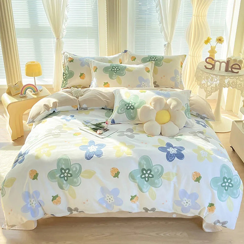 Afralia™ Romantic Flower Print Cotton Bedding Set with Ultra Soft Duvet Cover & Bed Linens