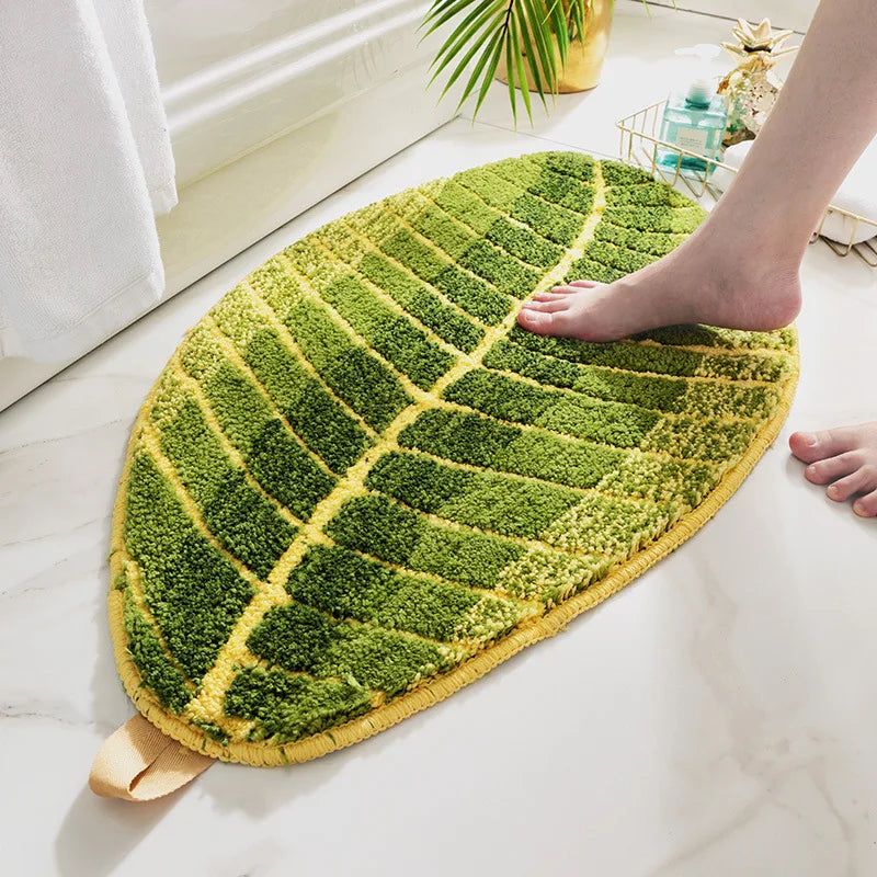 Afralia™ Flocked Leaf Bathroom Rug Thicken Super Absorbent Anti-Slip Bath Mat