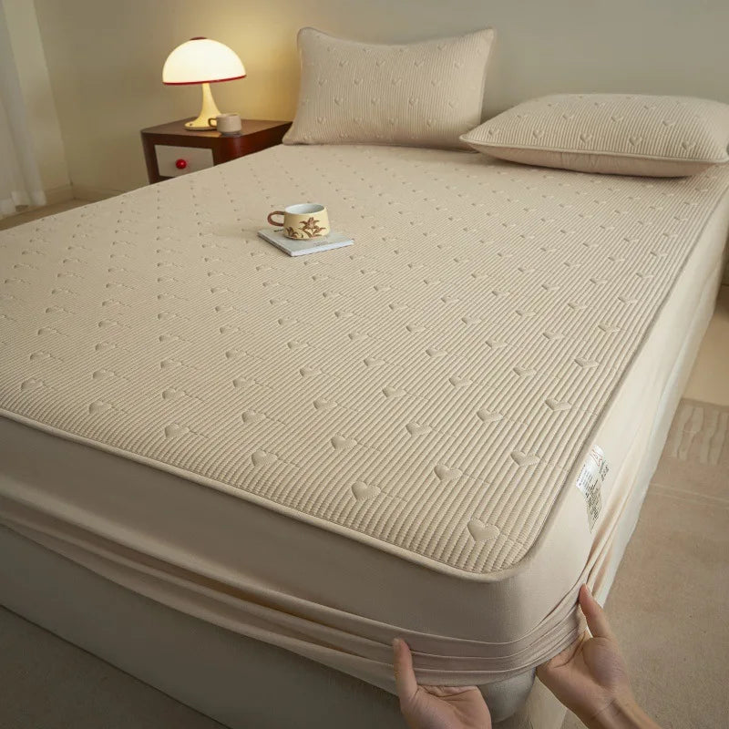 Afralia™ Love Pattern Cotton Fitted Sheet Single - Anti-Slip, Dustproof & Luxury