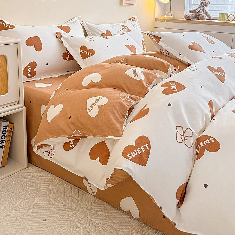 Afralia™ Cozy Flower Print Bedding Set: Brushed Cotton, Skin-Friendly, Soft, Thick, 4Pcs