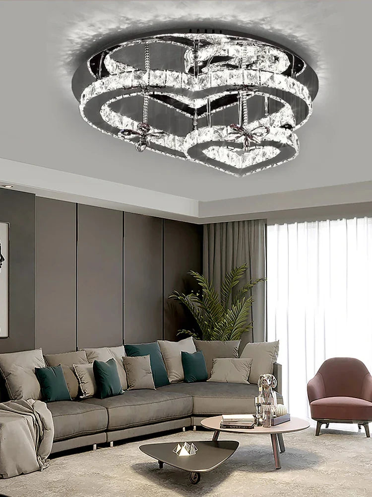 Afralia™ Heart Crystal LED Chandelier Modern Living Room Dining Ceiling Light