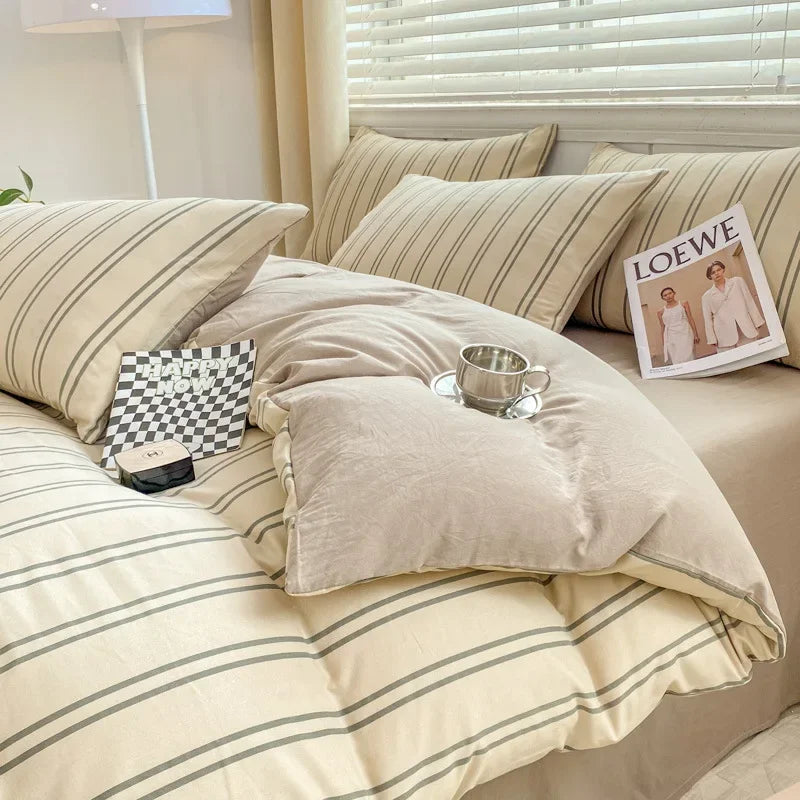 Afralia™ Cozy Pattern Printed 4Pcs Single Bedding Set - Soft Cotton Fabric