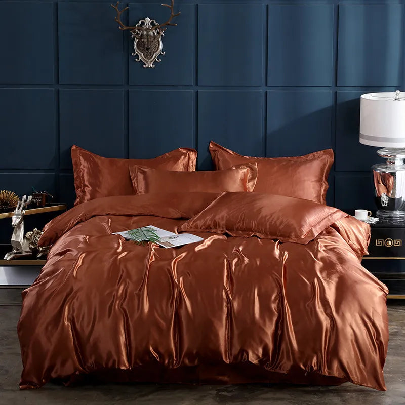 Afralia™ Solid Color Ice Rayon Cooling Bedding Set - King/Queen Size Skin-Friendly Fitted Sheet