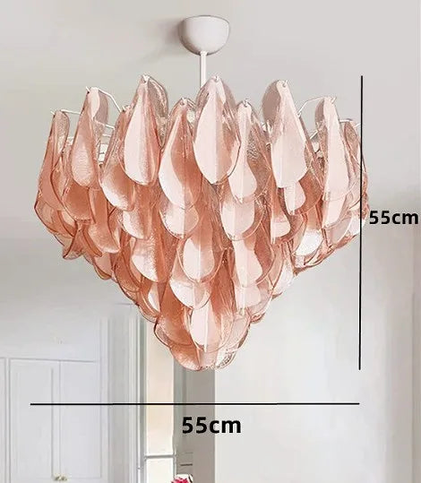 Afralia™ Pink Green Petal Crystal Glass Chandelier for Home Decor