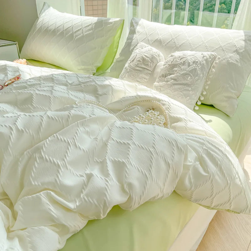Afralia™ Solid Color Square Jacquard Bedding Set - Cozy Summer Comforter for Girls