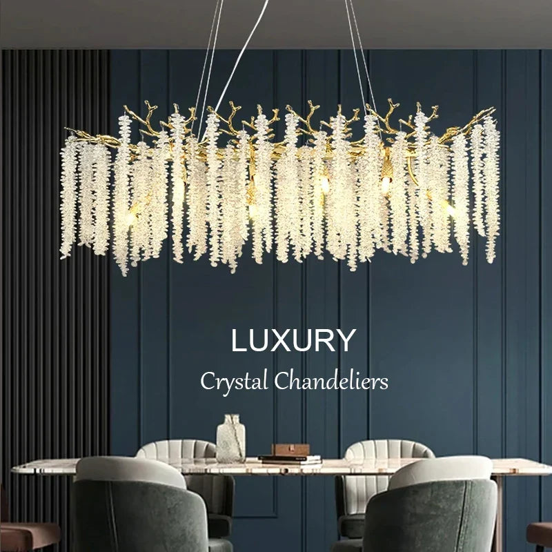 Afralia™ Luxury Crystal Ceiling Chandelier LED Pendant Lamp for Living Dining Bedroom