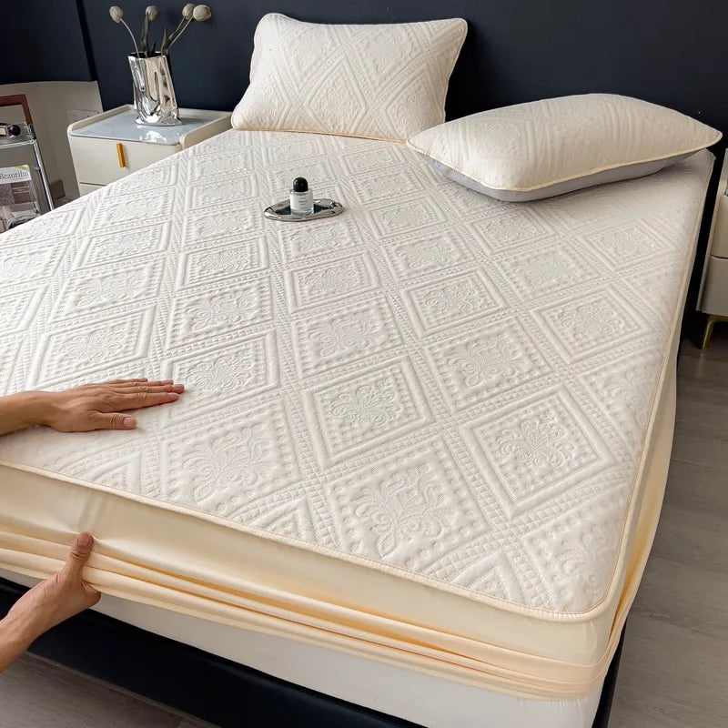Afralia™ Luxury Carved Quilted Single Fitted Sheet - Washable Mattress Cover