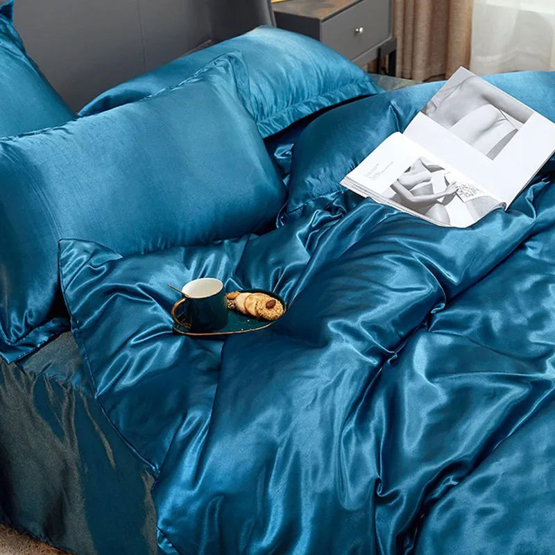 Afralia™ Solid Color Ice Rayon Cooling Bedding Set - King/Queen Size Skin-Friendly Fitted Sheet