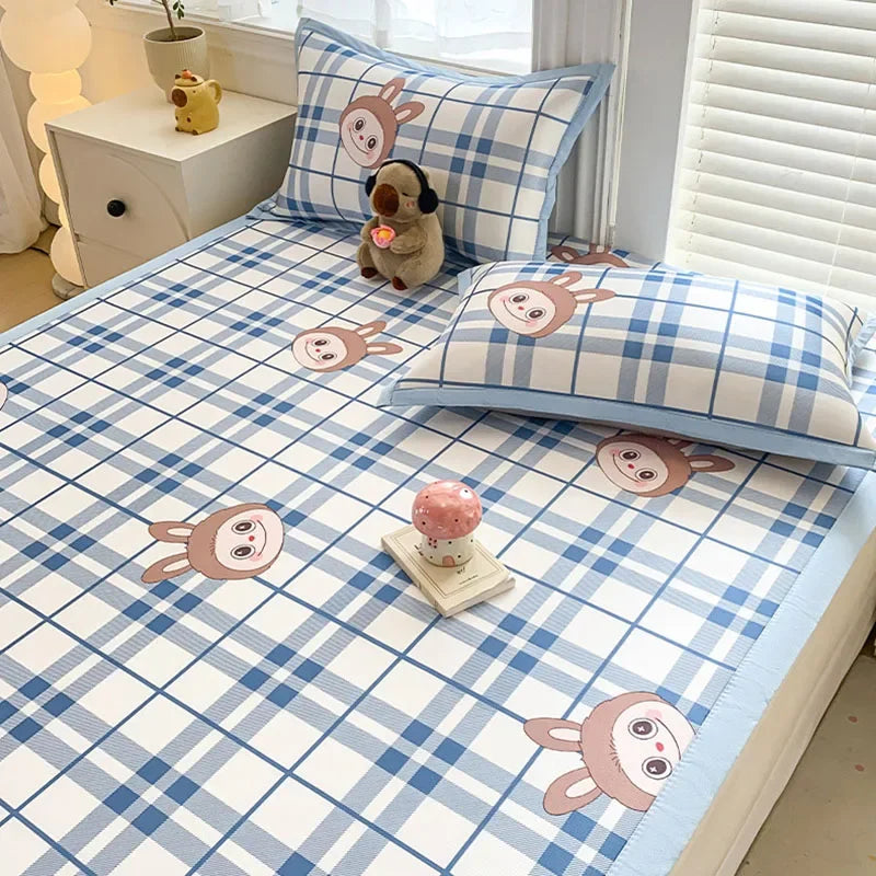 Afralia™ Summer Cartoon Printed Silky Bed Mat Set - Soft Skin-Friendly Cushion Mattresses