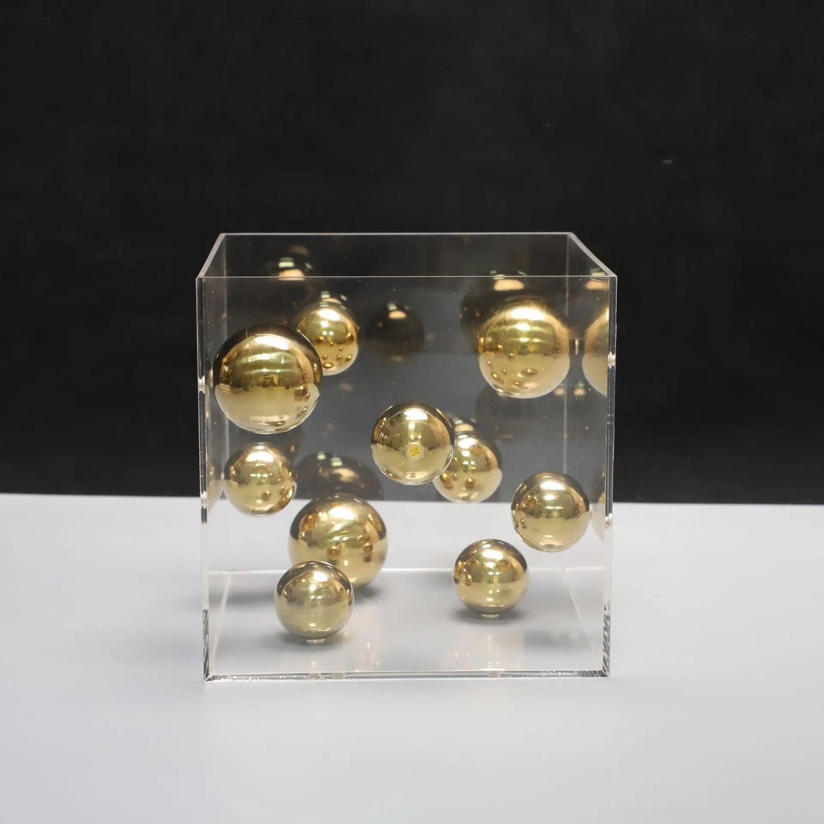 Afralia™ Abstract Metal Ball Artworks in Transparent Acrylic Container Boxes