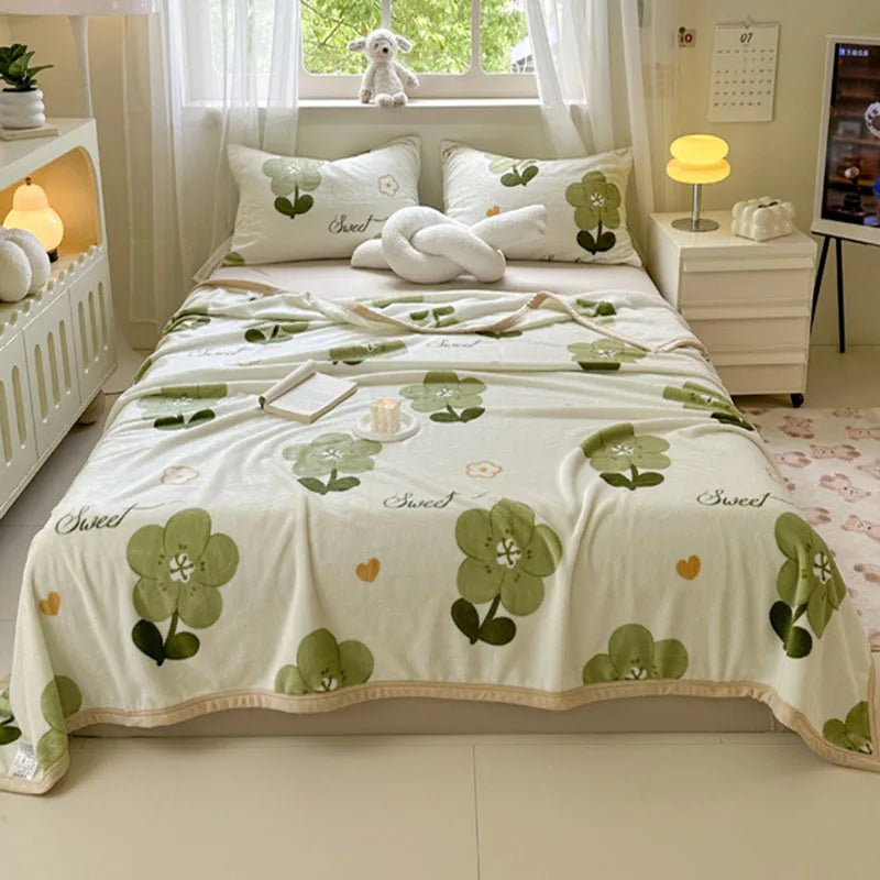 Afralia™ Flower Printed Milk Velvet Blanket: Soft Sofa Cover for Winter Warmth