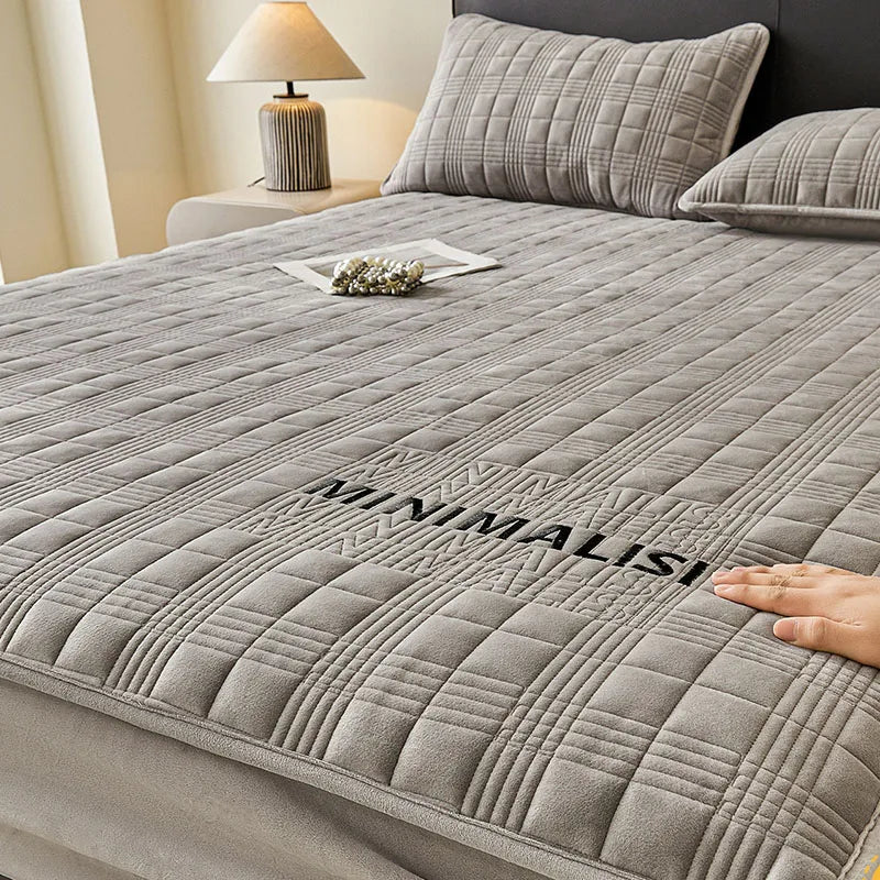 Afralia™ Luxe Velvet Embroidered Fitted Sheet: Non-Slip, Skin-Friendly, Quilted Home Decor