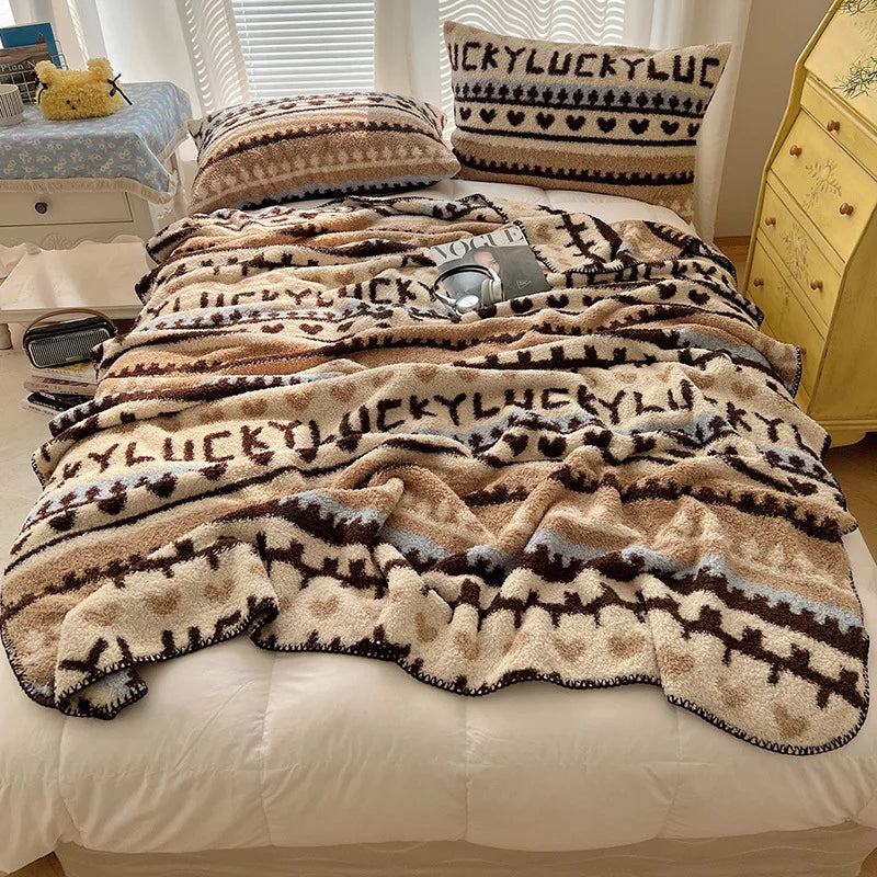 Afralia™ Geometric Printed Half Fleece Sofa Cover: Luxe Bohemian Shawl Blanket for Office Nap