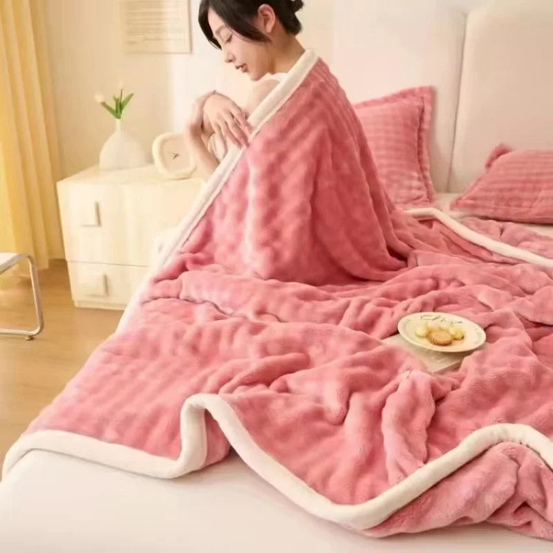 Afralia™ Rabbit Faux Fur Bubble Fleece Plush Blanket Double-Sided for Bed & Sofa