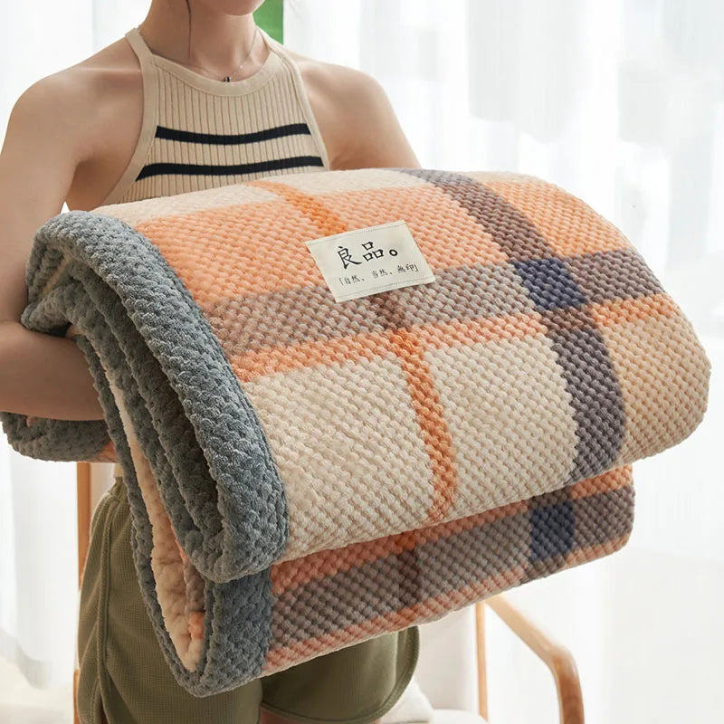 Afralia™ Japanese Striped Coral Fleece Blanket: Warm Sofa Cover, Office Nap Shawl, All Seasons