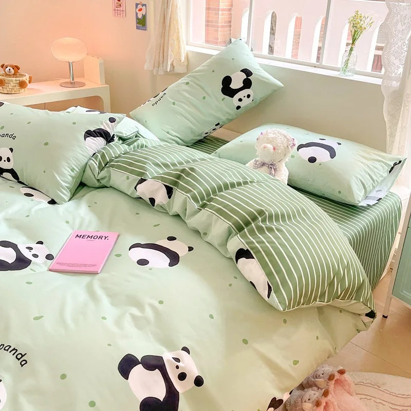 Afralia™ Cotton Cartoon Printed Bed Set with Non-Fading Floral Patterns for Adults