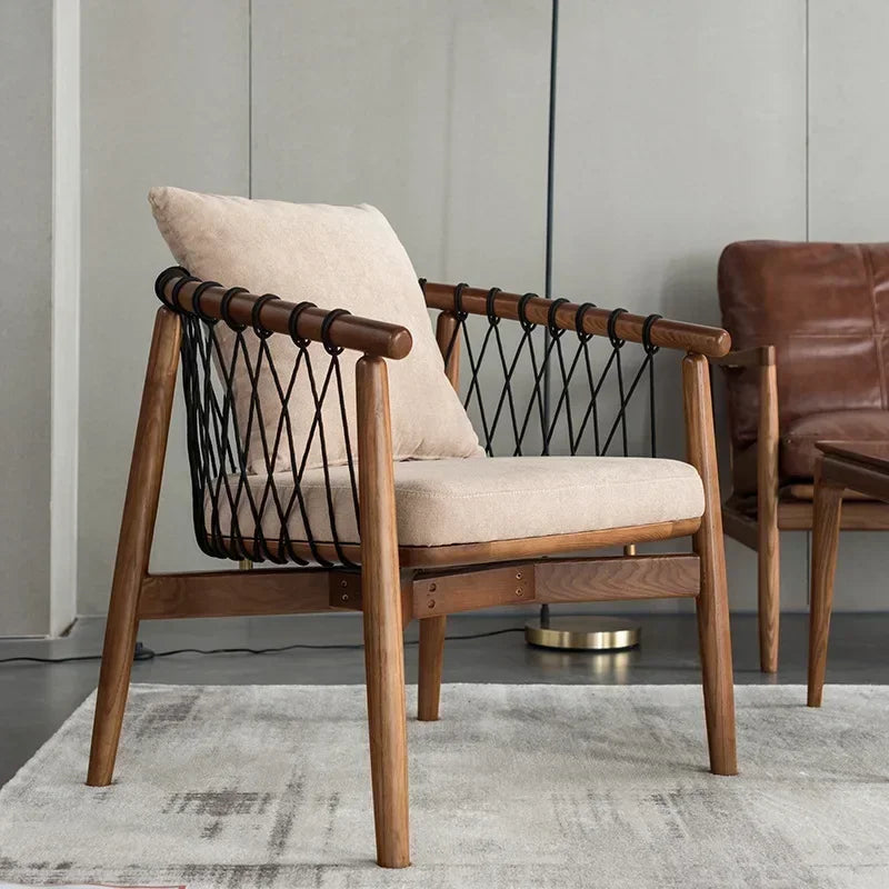 Afralia™ Nordic Minimalist Rope-Woven Single Sofa Chair for Balcony & Bedroom