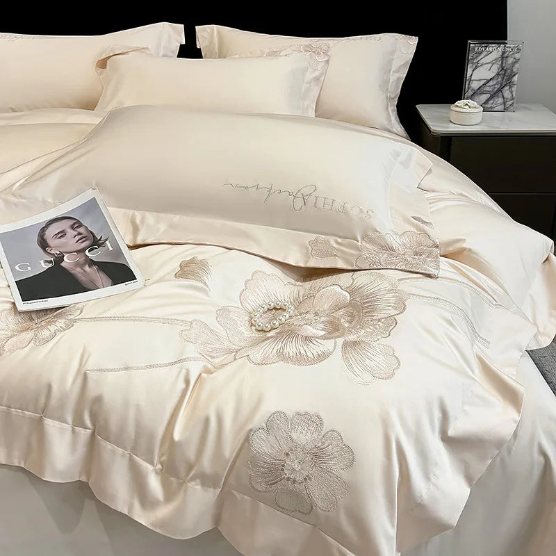 Afralia™ Chic Embroidered Cotton Bedding Set for Luxurious Home Décor