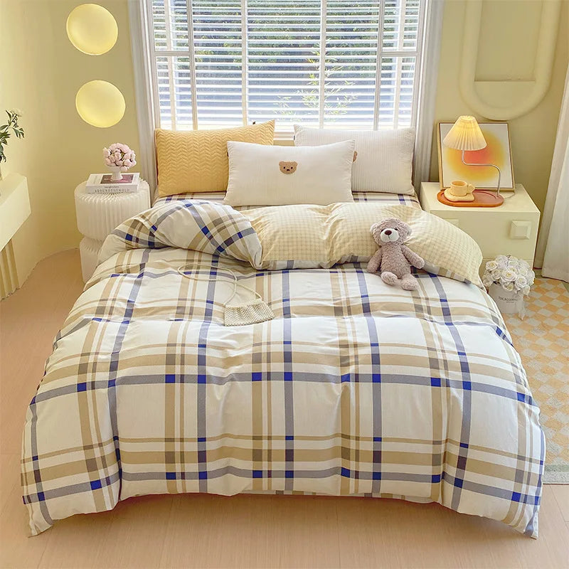 Afralia™ Nordic Plaid Cotton Duvet Cover for All Seasons - Single/Double Bed