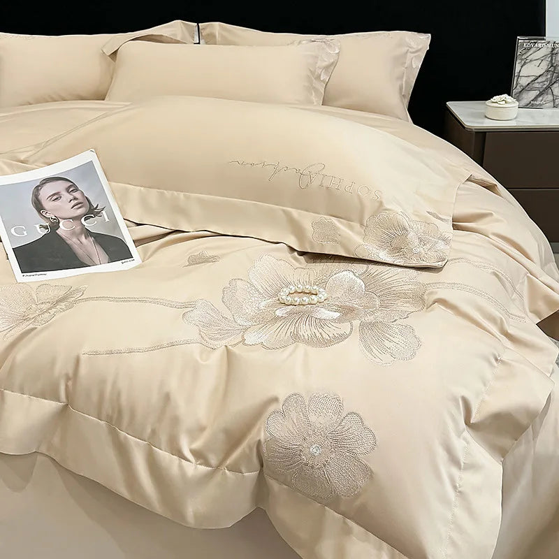 Afralia™ Chic Embroidered Cotton Bedding Set for Luxurious Home Décor