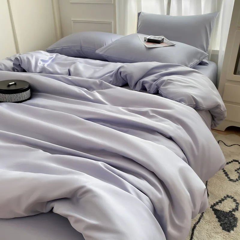 Afralia™ Silky Rayon Bedding Set: Solid Color Duvet, Fitted Sheet, Pillowcase - Queen King Size