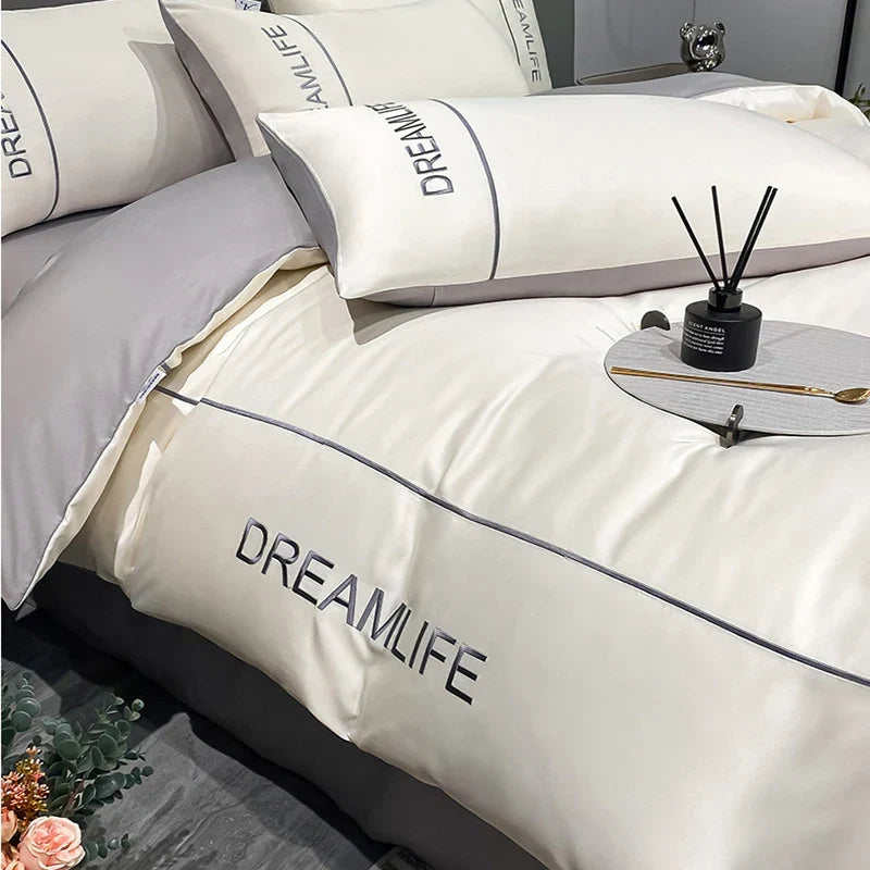 Afralia™ Luxury Embroidery Ice Silk Bedding Set - Cooling Comforter Cover Kit