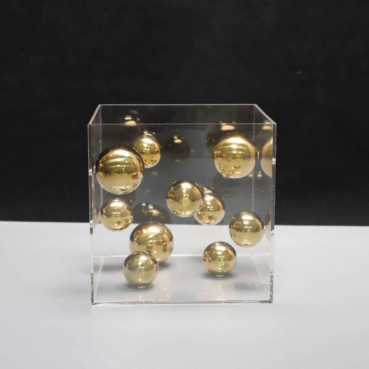 Afralia™ Abstract Metal Ball Artworks in Transparent Acrylic Container Boxes