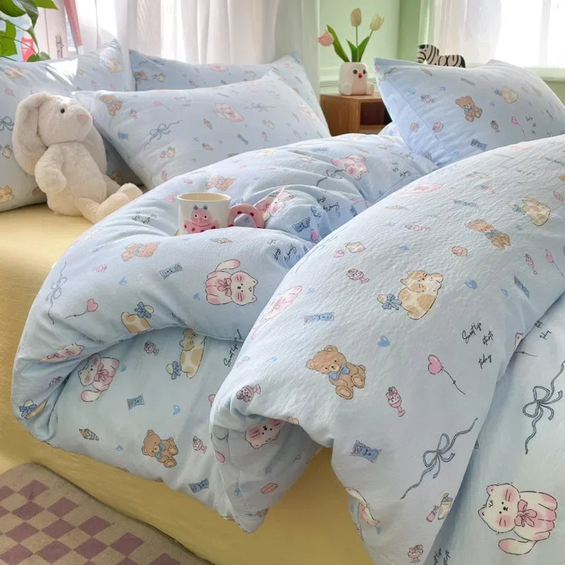 Afralia™ Small Floral Print Double-Layer Yarn Bedding Set - Super Soft Duvet Cover Kit