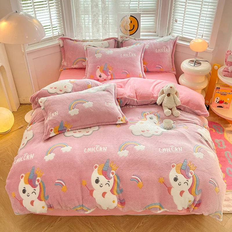 Afralia™ Winter Warm Heart Print Duvet Cover Set for Double Bed - 3 Piece