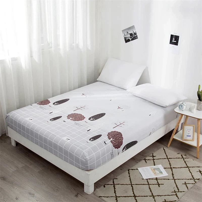 Afralia™ Plaid Printed King Size Fitted Bed Sheet - Soft Elastic Band Sheet