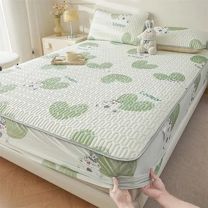 Afralia™ Summer Cartoon Print Silky Latex Cooling Fitted Sheet Set