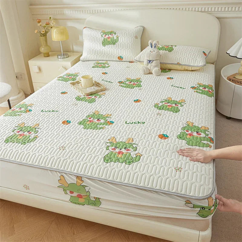 Afralia™ Summer Cartoon Print Silky Latex Cooling Fitted Sheet Set
